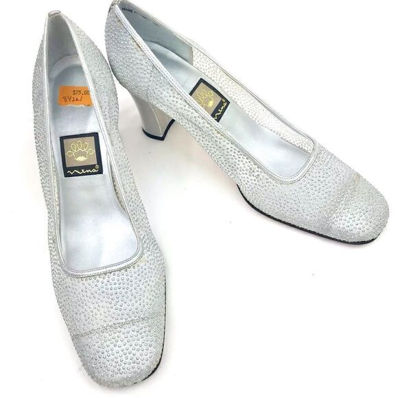 Nina Silver Glitter Sheer Side Square Toe Special Occasion Block Heel Shoes - Picture 4 of 15